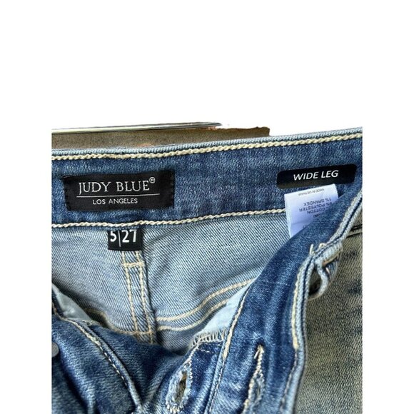 Judy Blue Wide‎ Leg Cropped Jeans 5/27 Light Wash Button Fly Cotton Blend - Picture 6 of 8